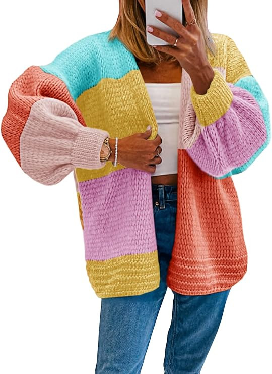 Saodimallsu Womens Boho Cardigans Colorful Long Sleeve Cardigan Open Front Sweaters Chunky Knit C... | Amazon (US)