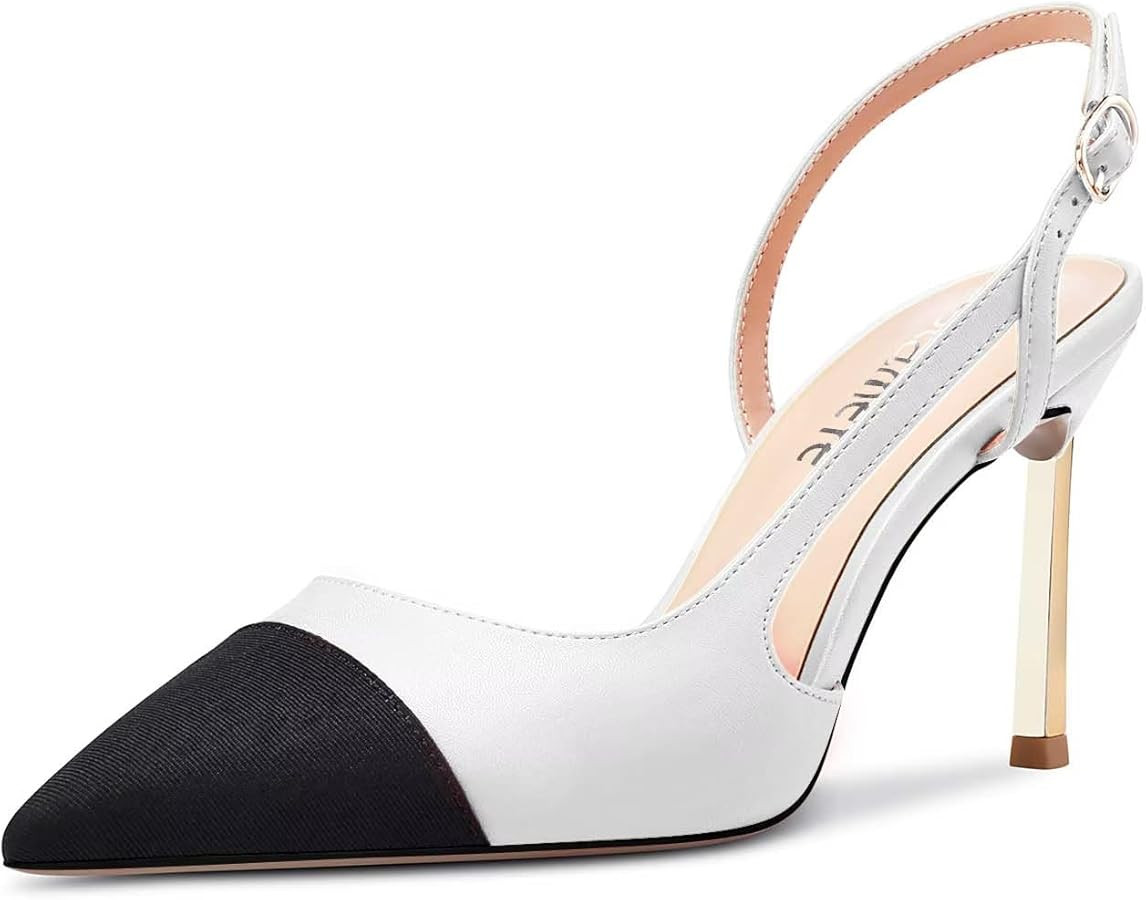 Castamere High Heel Pointed Cap Toe Slingback Pumps Court Shoe Wedding Prom Patchwork 8.5 CM Heel... | Amazon (UK)