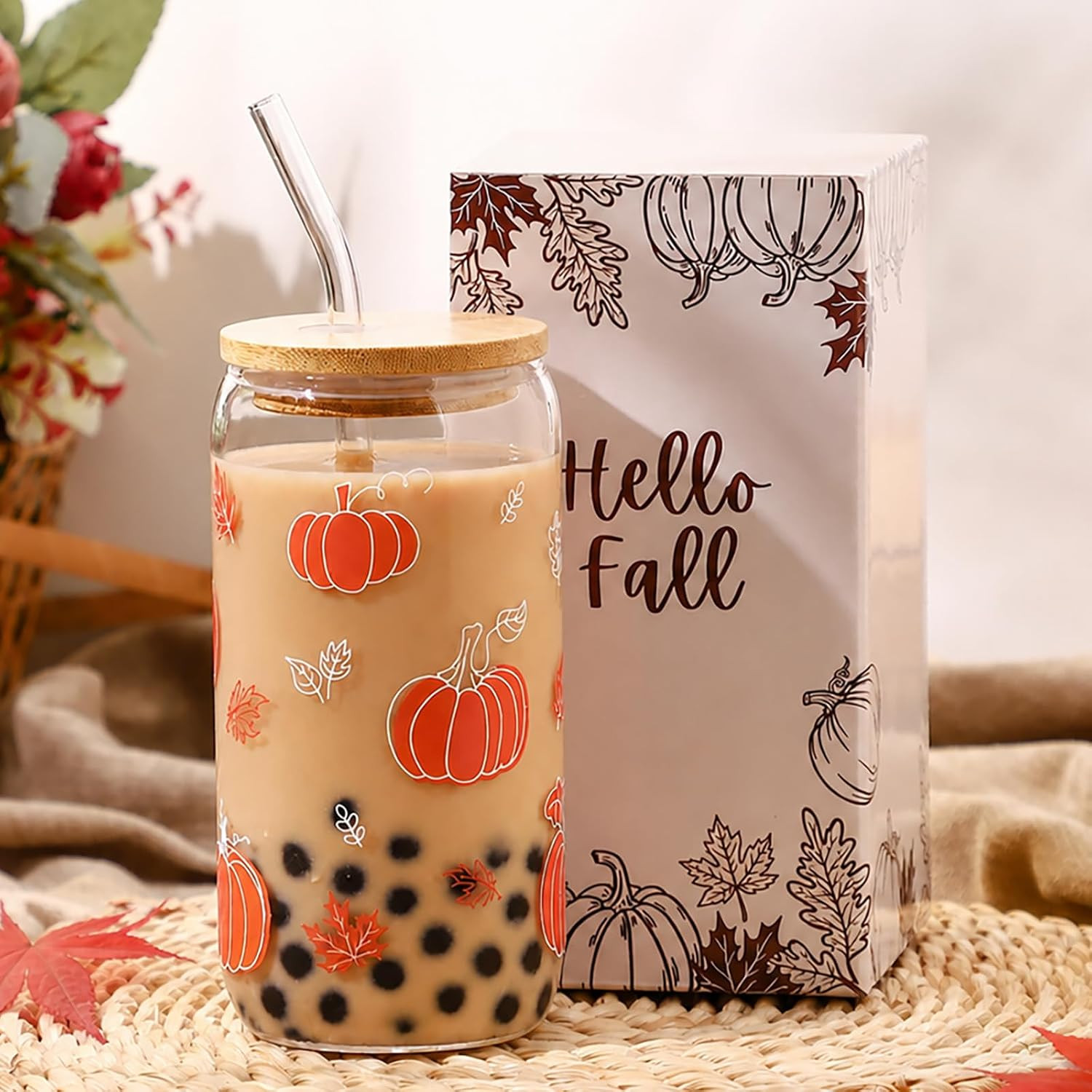 Fall Pumpkin Glass Cup Thanksgiving Halloween Autumn Gifts | Amazon (US)