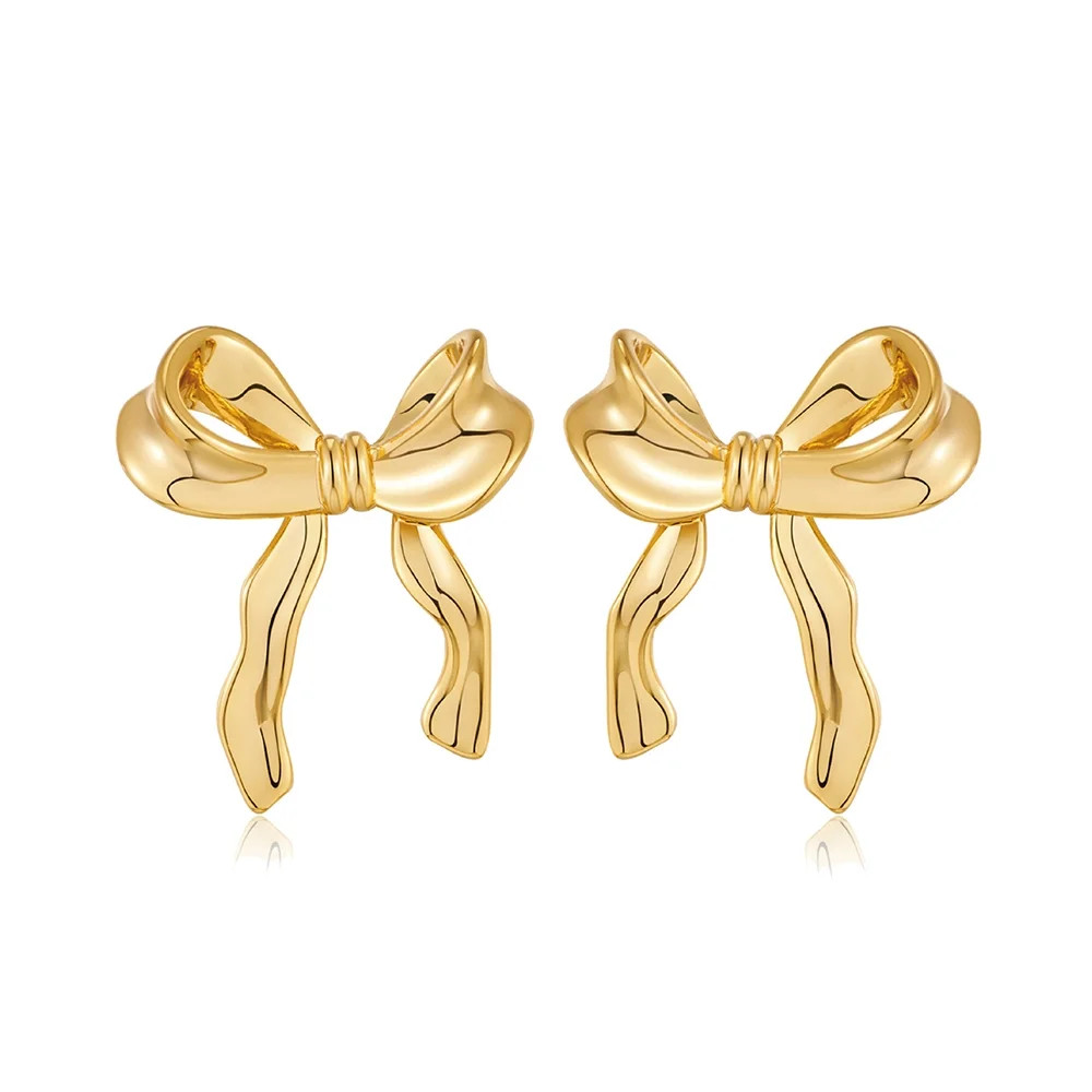 ZSPERKLA 14K Gold Plated Bow Stud Earrings for Women, Lightweight Post Ribbon Knot Earrings Trend... | Walmart (US)