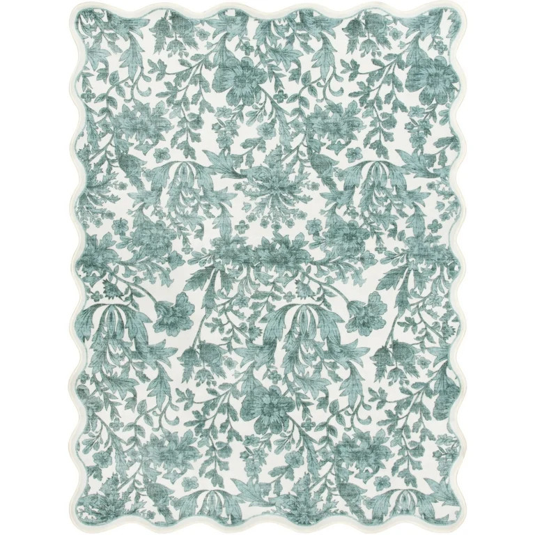 Mainstays 4'x5'6" Green Feather Faux Fur Scalloped Indoor Area Rug | Walmart (US)