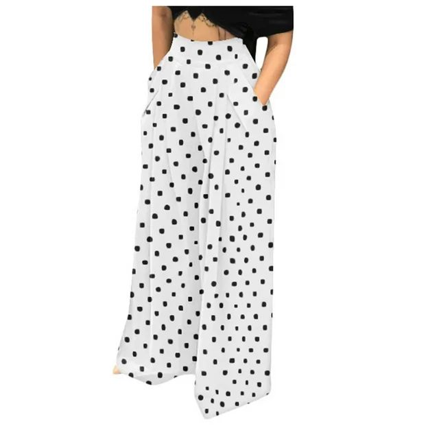 XFLWAM Women's Polka Dot Palazzo Pants High Waisted Wide Leg Pants Hidden Zipper Loose Casual Tro... | Walmart (US)