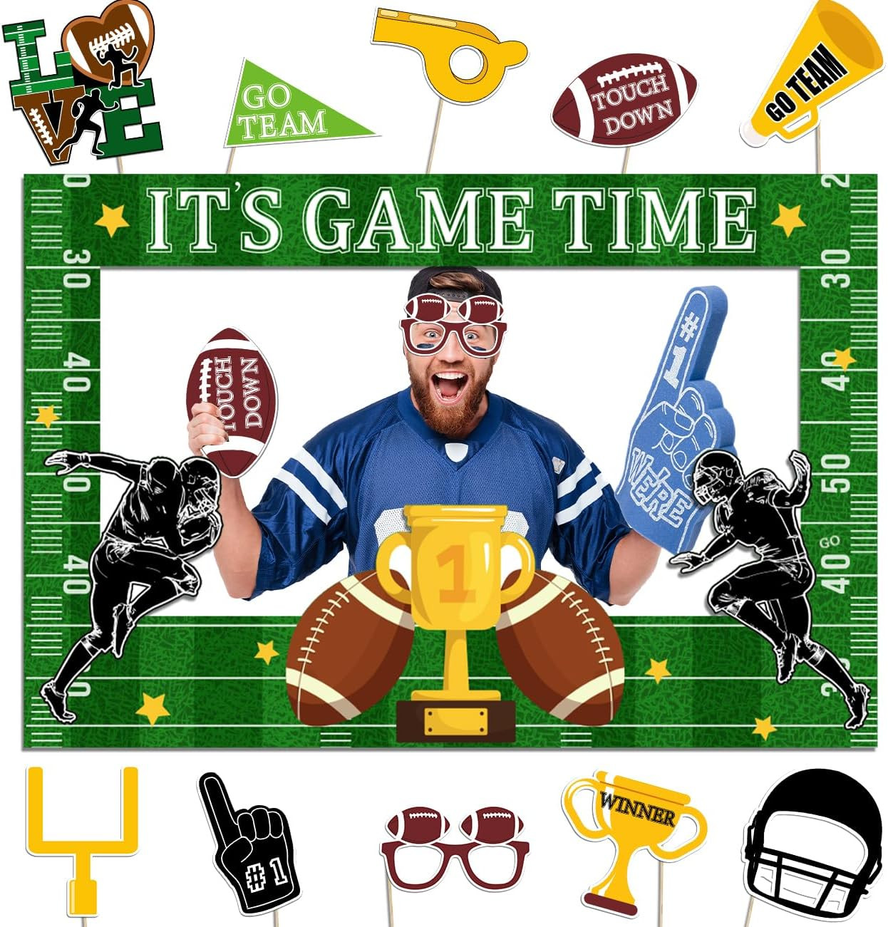 Football Photo Booth Props, Super Bowl Game Day Decorations Football Touchdown It's Game TIME Sel... | Amazon (US)