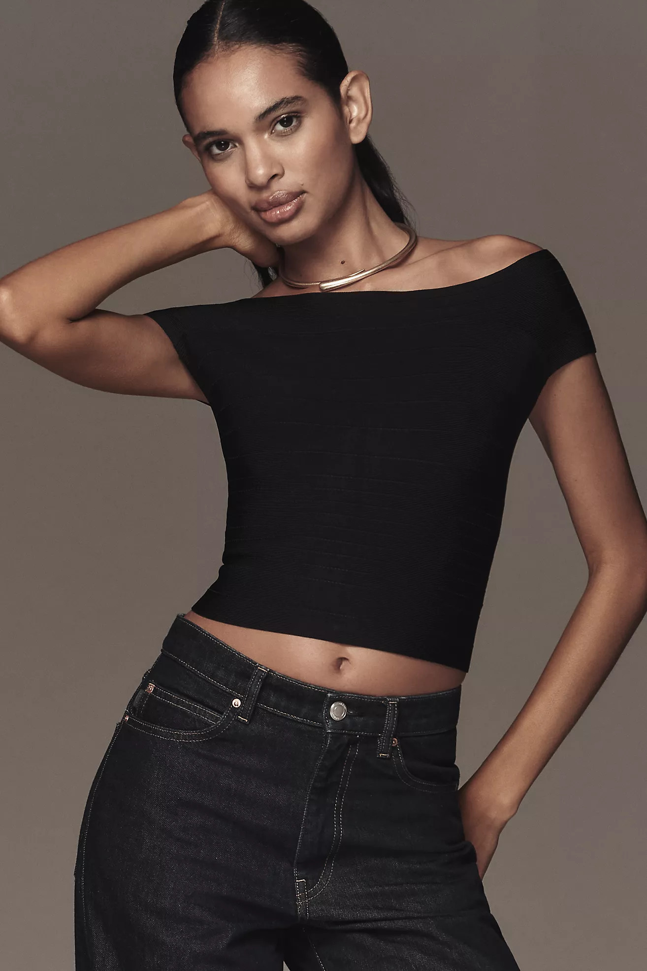 By Anthropologie Off-The-Shoulder Bandage Cropped Sweater | Anthropologie (US)