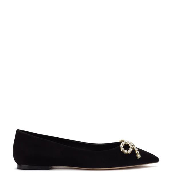 Lee Flat In Black Suede and Crystals | Larroude