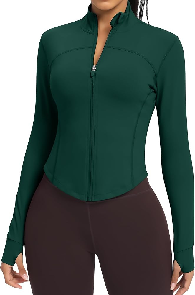 Women's Lightweight Zip Up Workout Jackets Yoga Cropped Running Gym Track Athletic Jacket with Th... | Amazon (US)