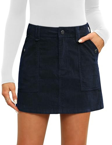 Fengbay Corduroy Skirt Women Casual High Waist Fall Winter A Line Mini Skirts for Women with Pocket Blue | Amazon (US)