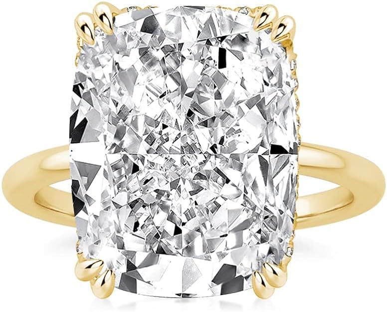 6.0ct Elongated Cushion Cut Engagement Ring for Women,18K Gold Plated Sterling Silver Simulated D... | Amazon (US)