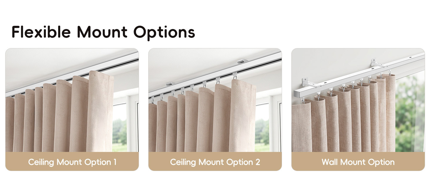 Ceiling Curtain Track, Curtain Track with Roller Hooks, 12ft - 15ft Ceiling Mounted Rail Set for ... | Amazon (US)