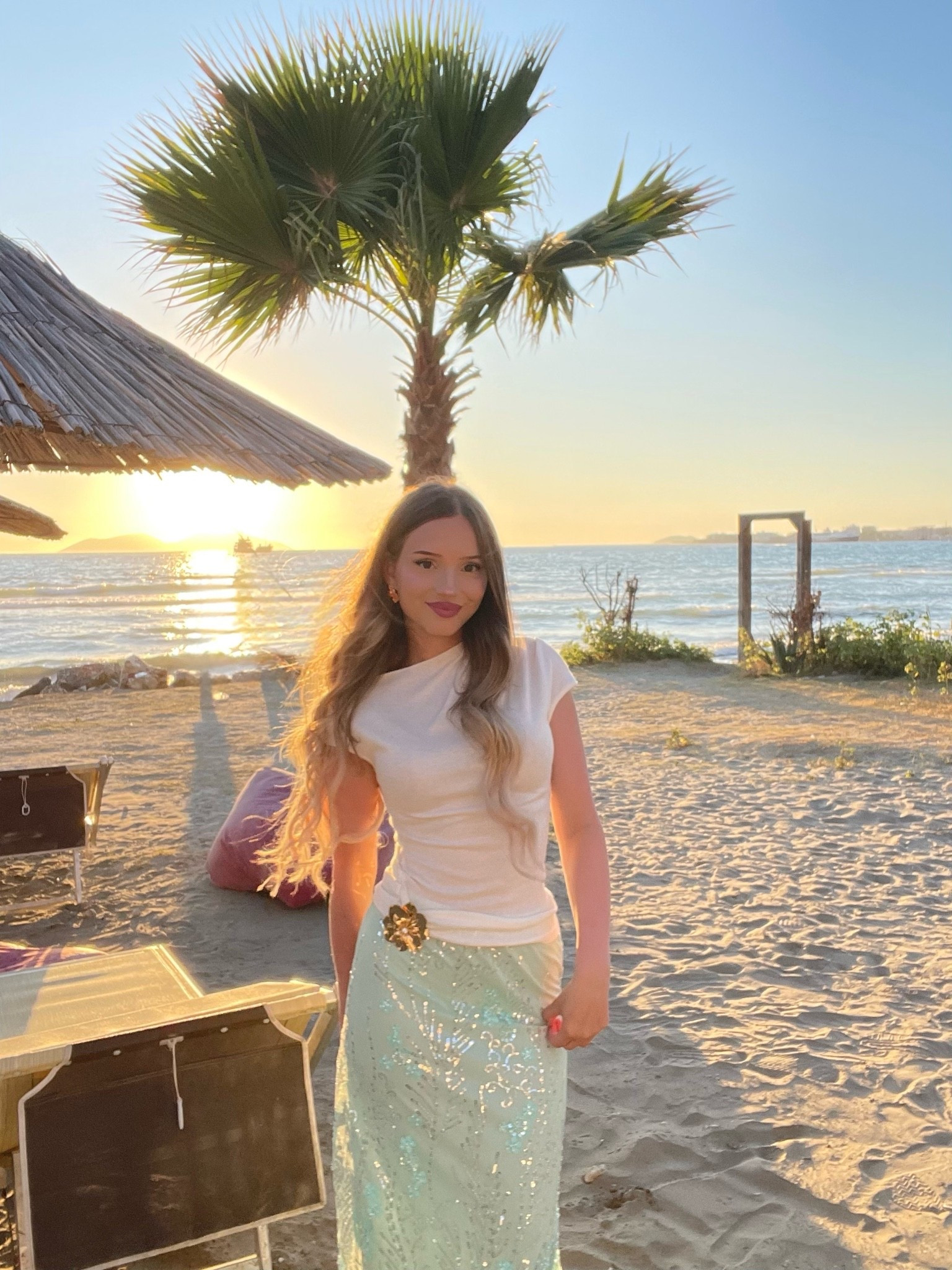 Coastal Sunset Outfit

coastal outfit, summer outfit, beach outfit, sunset outfit, feminine outfit, elegant summer outfit, sequin maxi skirt, mint green skirt, white top outfit, vacation outfit, beach vacation style, coastal chic, modest summer outfit, summer fashion, feminine summer style, vacation fashion, seaside outfit, dreamy summer outfit