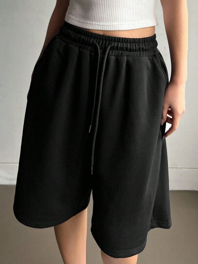 DAZY Women Solid Color Elastic Waist Drawstring Summer Casual Shorts | SHEIN