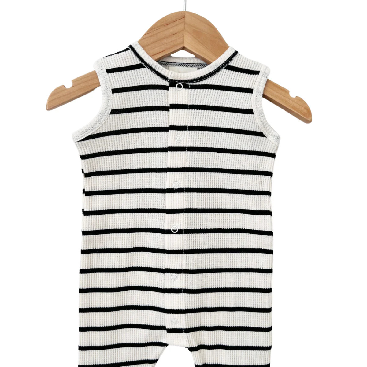 Organic Waffle Easy Romper, Black Stripe | SpearmintLOVE