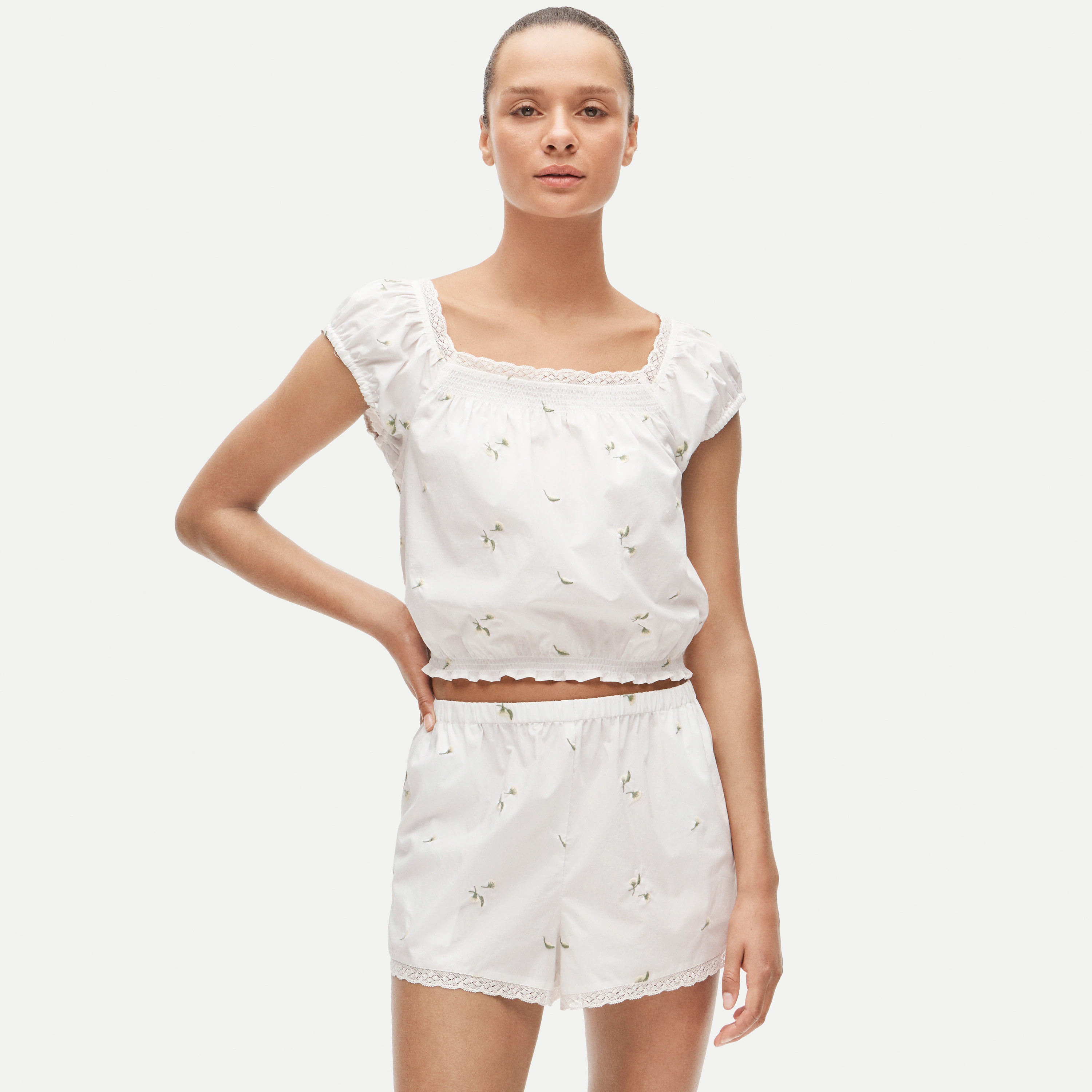 Floral embroidered pajama short set in cotton poplin | J. Crew US