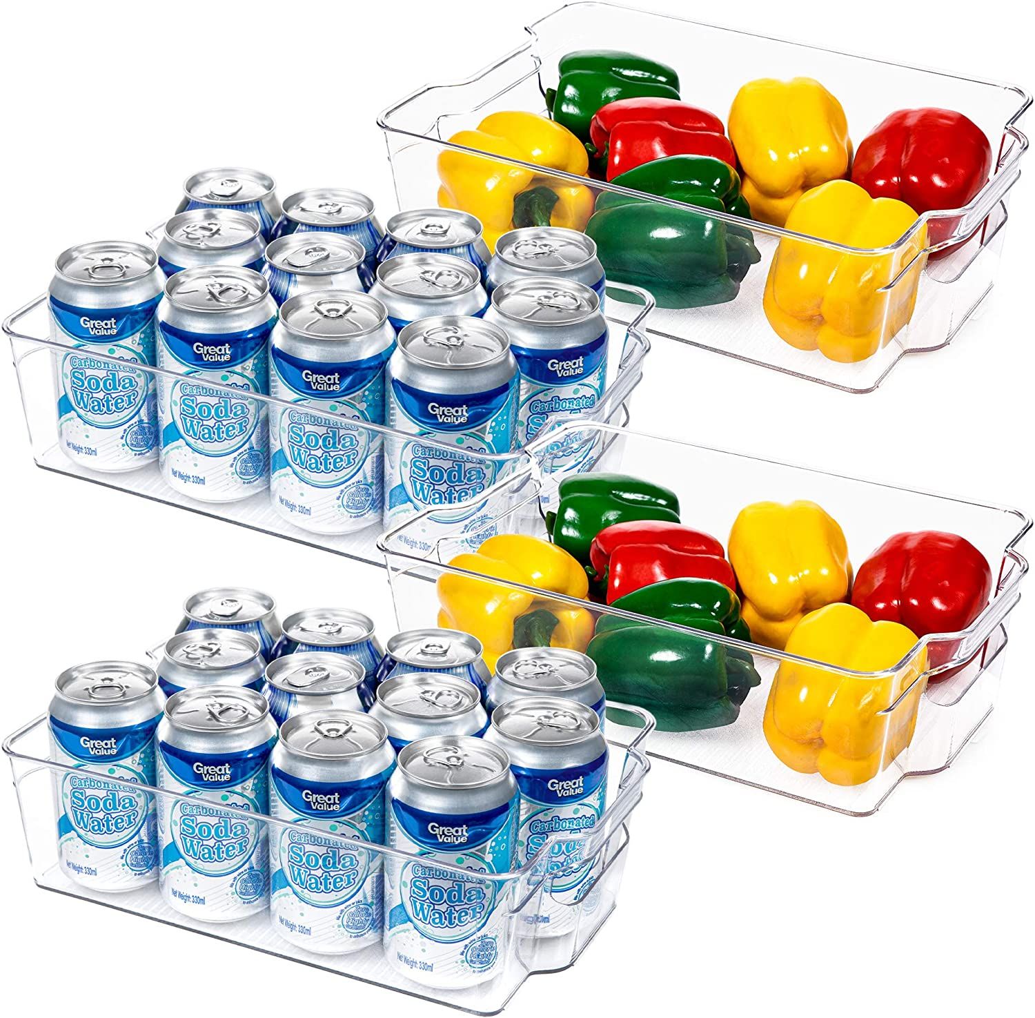 HOOJO Refrigerator Organizer Bins - 4pcs Clear Plastic Bins For Fridge, Freezer, Kitchen Cabinet,... | Amazon (US)