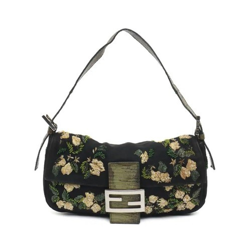 Authentic Fendi Baguette Bag Embroidered Canvas with Lizard Medium Black & Green | eBay UK