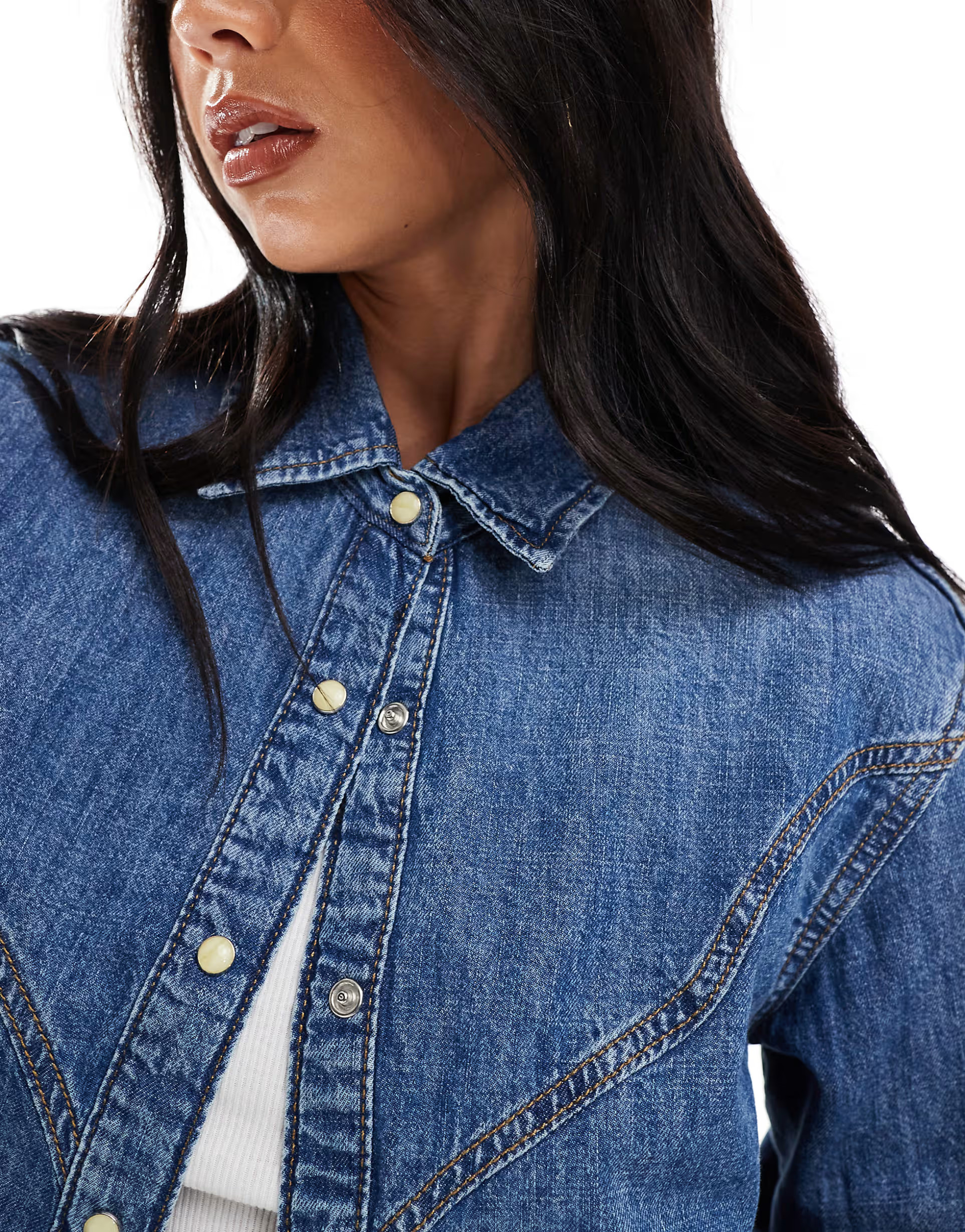 ONLY western detail denim shirt in mid blue | ASOS (Global)