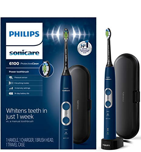 Philips Sonicare ProtectiveClean 6100 Rechargeable Electric Toothbrush, with Pressure Sensor, 3 Cleaning Modes, SmarTimer and QuadPacer, 14-Day Battery Life, Travel Case, Navy Blue, Model HX6871/49 | Amazon (US)