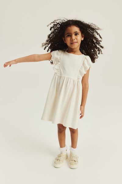 Flounce-trimmed Jersey Dress - Cream - Kids | H&M US | H&M (US + CA)