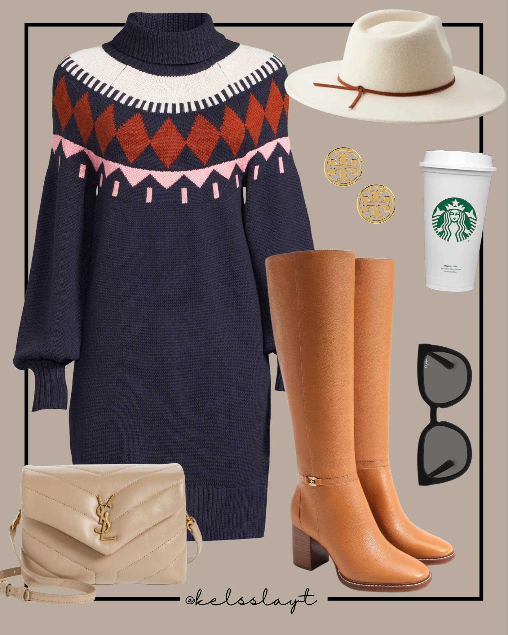 Outfit idea, Walmart dress, Walmart outfit, Walmart fashion, fair isle sweater dress, sweater dress, tall boots, Tory Burch earrings, ysl bag 

#LTKshoecrush #LTKunder50 #LTKSeasonal