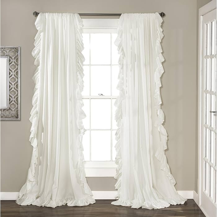 Lush Decor Reyna Ruffle Window Curtain Panel Set, Pair, 54" W x 84" L, White - Flowy Curtain Set ... | Amazon (US)