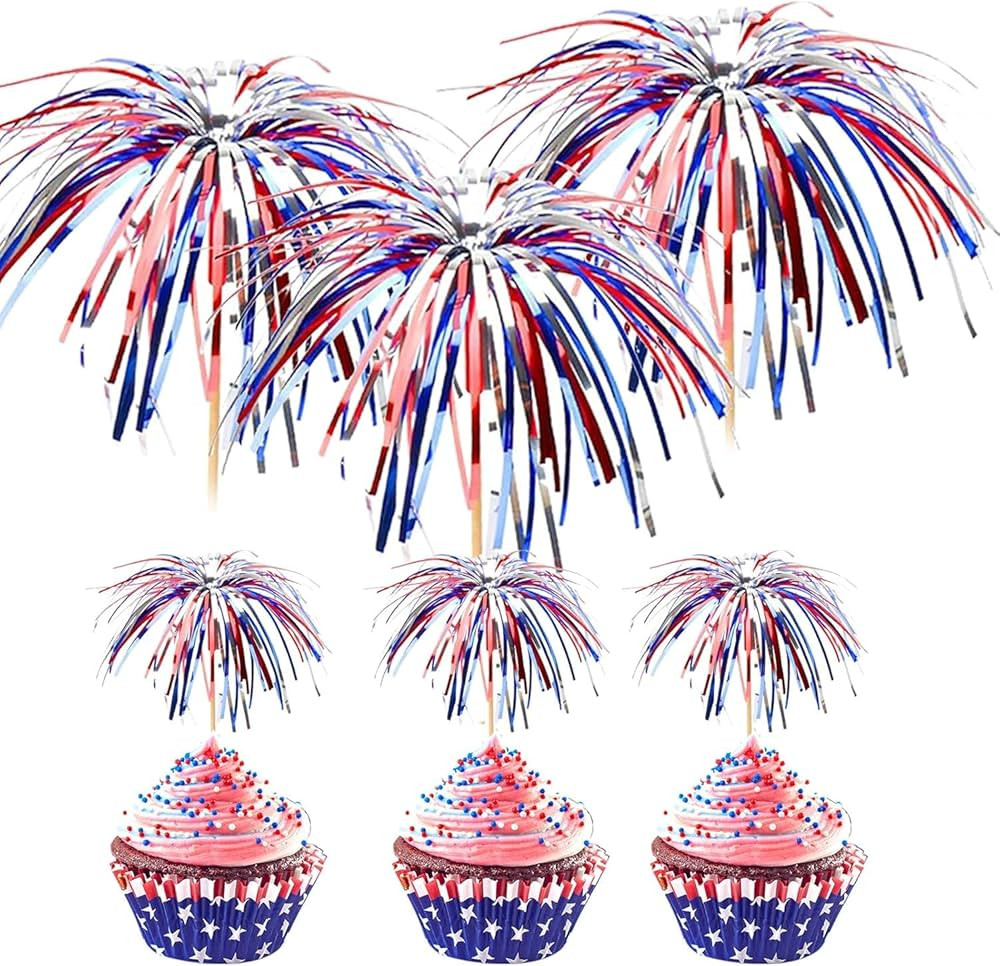 100 Pack 4th of July Cocktail Picks,6inch Patriotic Fireworks Toothpicks for Appetizers,Red White... | Amazon (US)