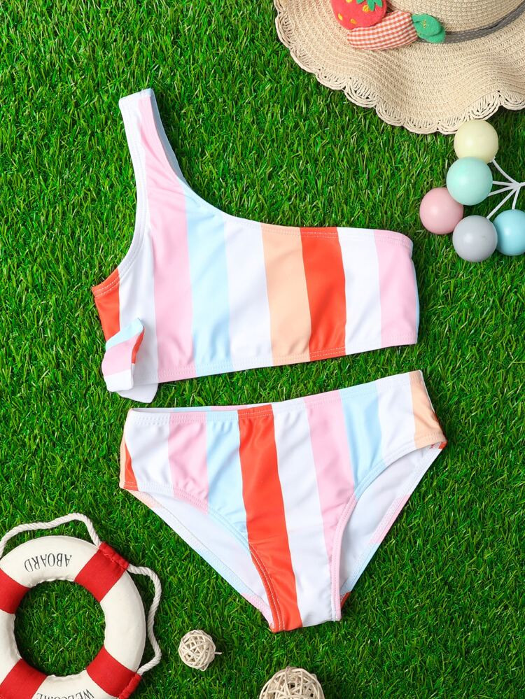 Toddler Girls Striped One Shoulder Bikini Swimsuit | SHEIN