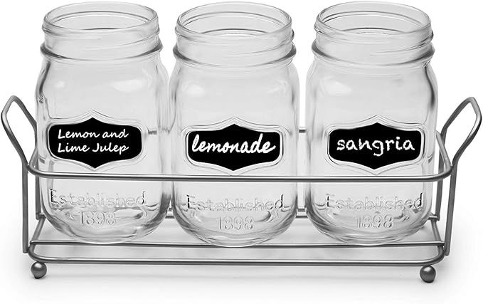 Circleware Chalkboard Mason Jar Glasses with Metal Holder Stand, Set of 4, Home & Kitchen Farmhou... | Amazon (US)