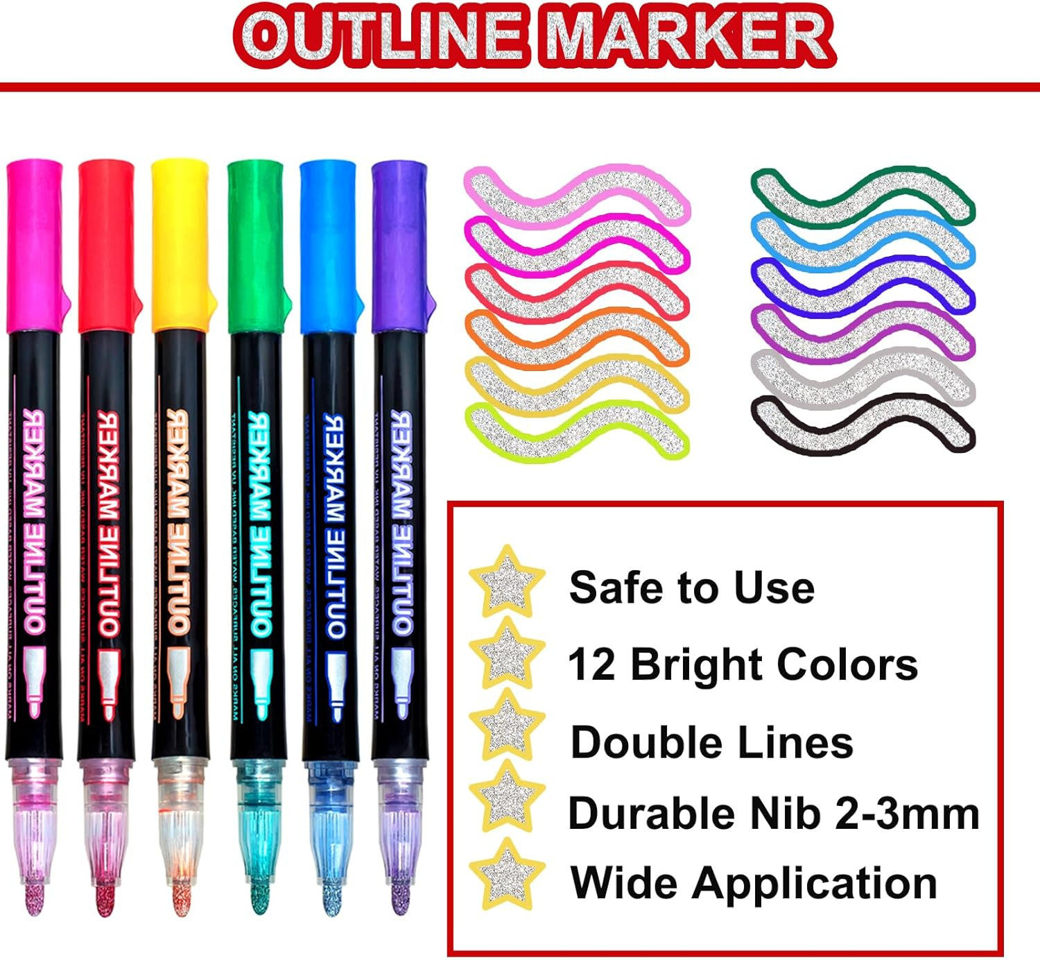 Shimmer Markers Doodle Outline Pens:12 Glitter Outliner Set Christmas Stocking Stuffers Tween Tee... | Amazon (US)