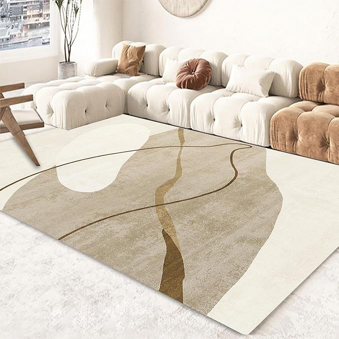 FINOREN Artistic Abstract Area Rug.Brown,5x7 Feet,Suitable for Bedroom,Living Room,Apartment,Mach... | Amazon (US)