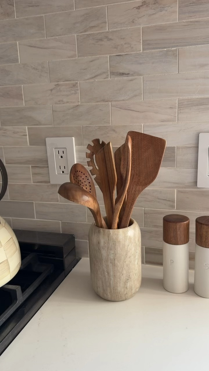 My favorite wooden utensils for kitchen cooking - 8pc set of teak wood on Amazon. 

#Amazonkitchen