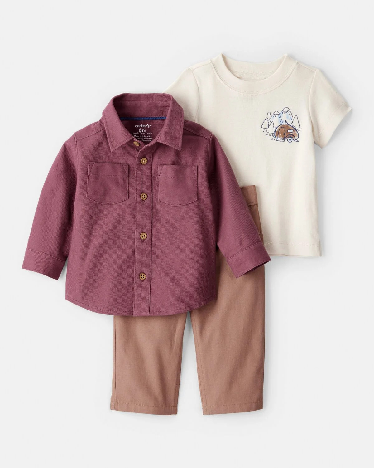 Baby Boy 3-Piece Button-Down Outfit Set - Maroon/Brown | Carter's Inc