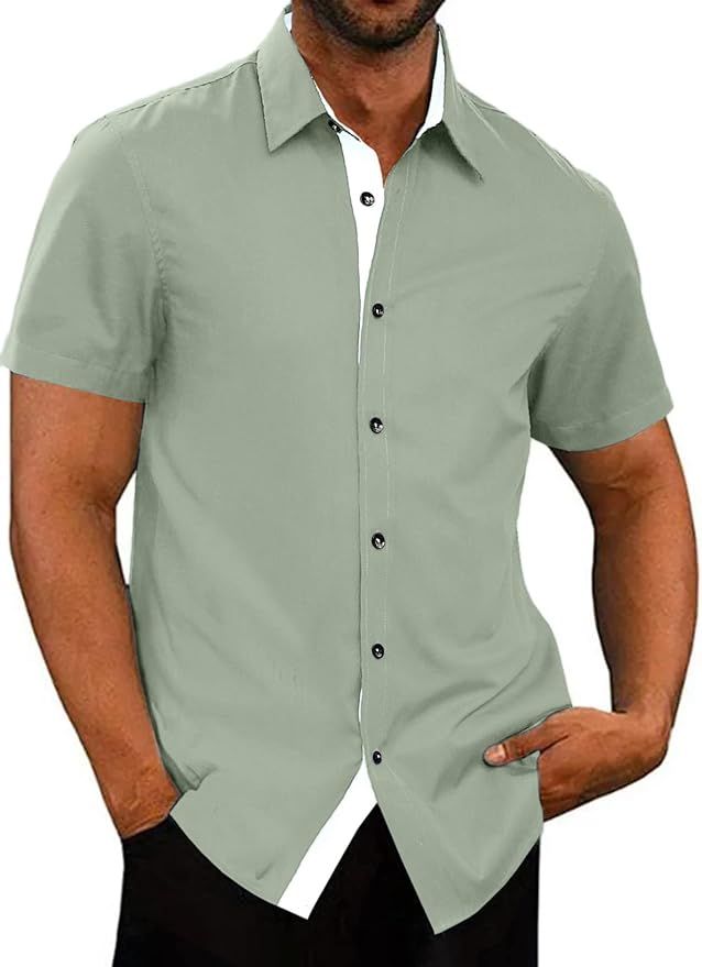 JMIERR Men's Casual Button Down Shirts Wrinkle-Free Short Sleeve Business Dress Shirt | Amazon (US)