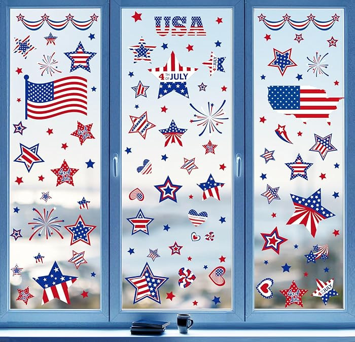 4th of July Window Clings Decorations,111 PCS Reusable Static Summer Patriotic American Flag Stic... | Amazon (US)