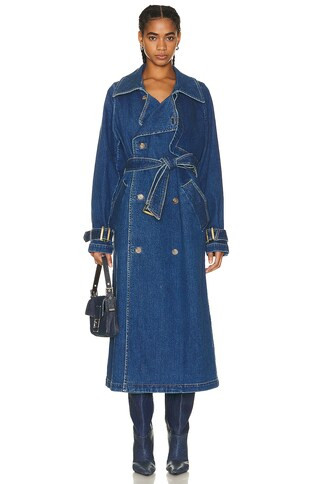 NOUR HAMMOUR Harriet Oversized Cotton Trench in Dark Denim | FWRD | FWRD 