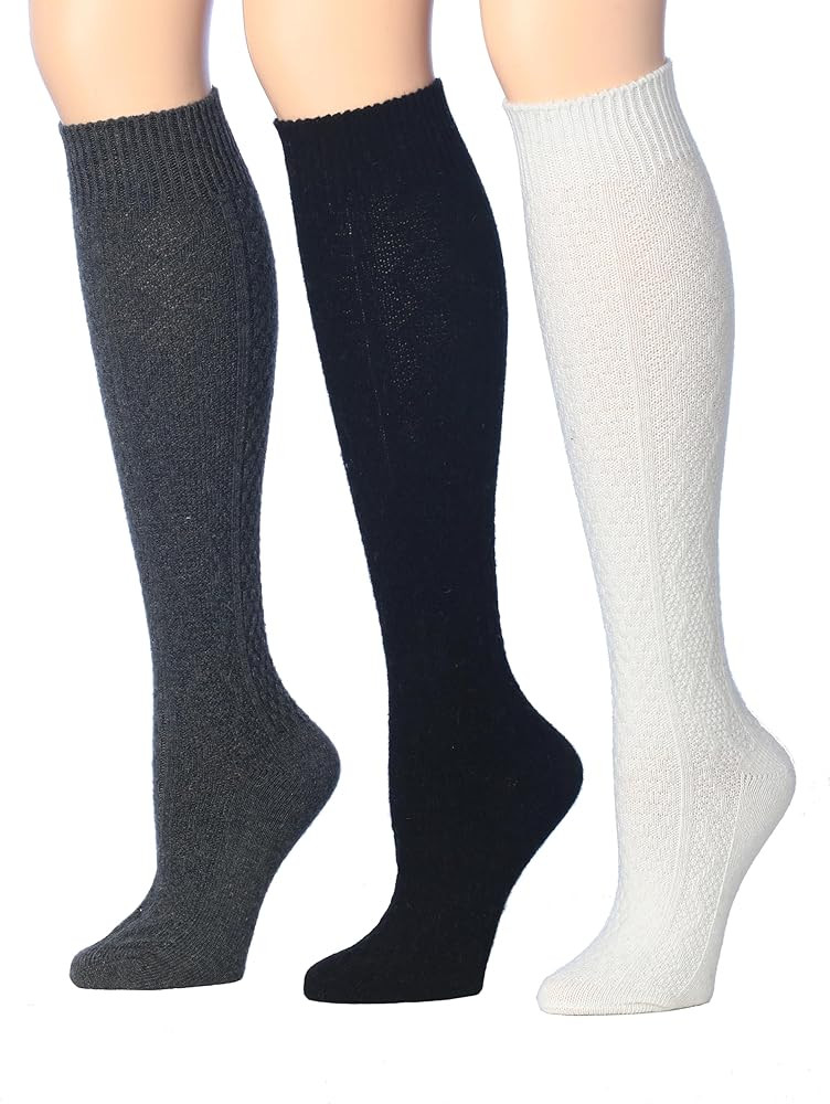 Tipi Toe Women's 3 Pairs Ragg Marled Ribbed over the calf/knee high Wool-Blend Boot Socks | Amazon (US)