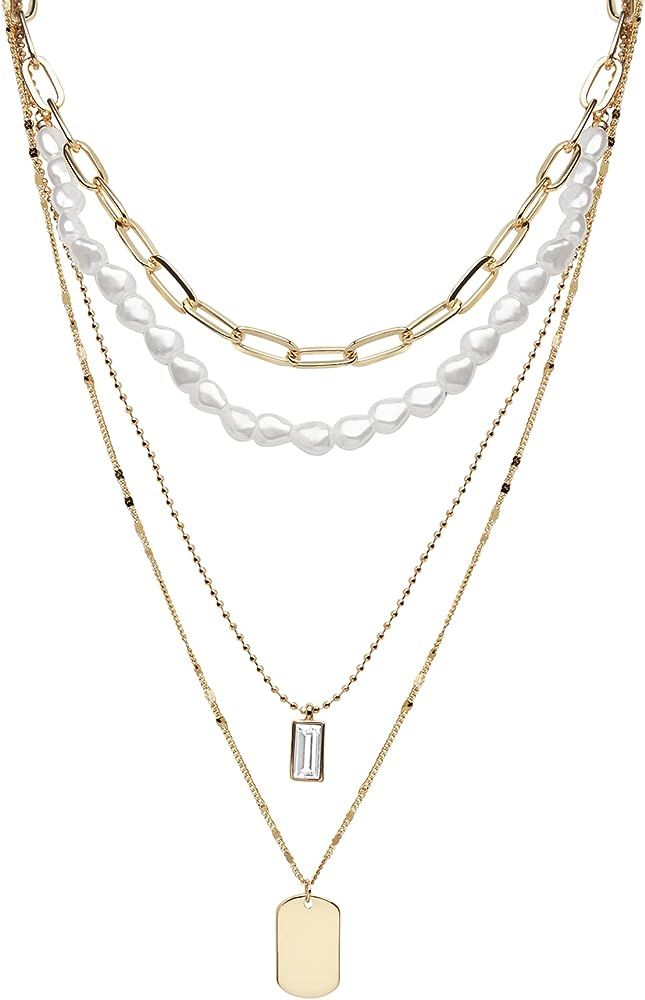 Nautica Women's Necklace - Four Row Layered Pendant Chain: Paperclip Figaro Snake Rope Cable Link | Amazon (US)