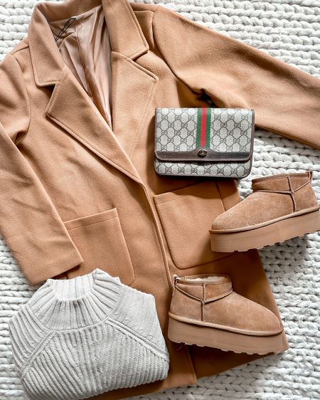 Ugg dupe 
Platform Ugg dupe
Tan coat
Camel coat
Gucci bag
Sweater dress 

#LTKunder50 #LTKFind #LTKitbag