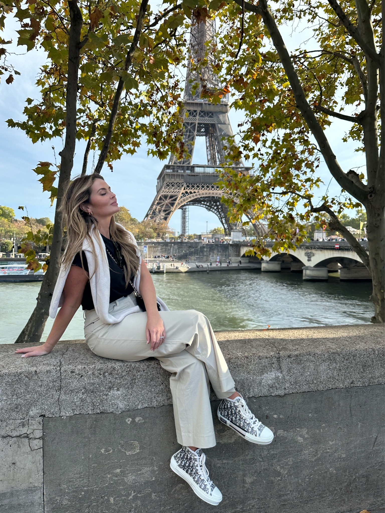 Paris outfit 
Lululemon city sleek wide leg pants 
Lululemon cotton t shirt 
Lululemon merino wool sweater
Dior high tops 

#LTKworkwear #LTKeurope #LTKtravel