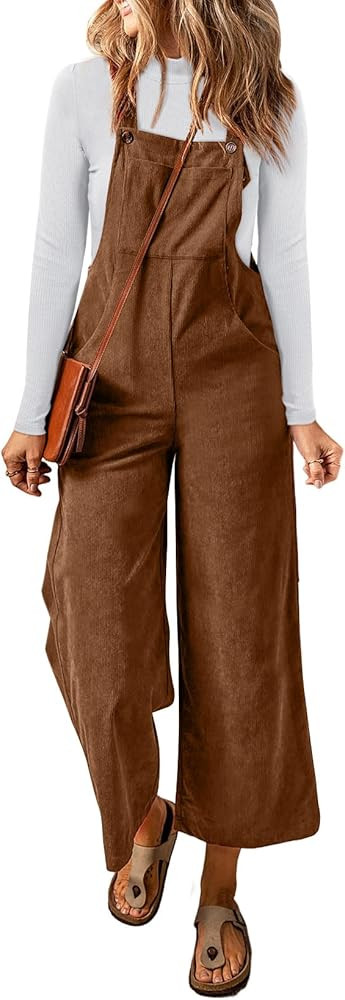 Happy Sailed Women Corduroy Overalls Casual Loose Sleeveless Adjustable Strap Wide Leg Jumpsuits ... | Amazon (US)