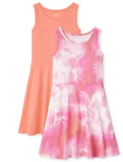 Girls Sleeveless Solid And Tie Dye Knit Tank Dress 2-Pack | The Children's Place | The Children's Place