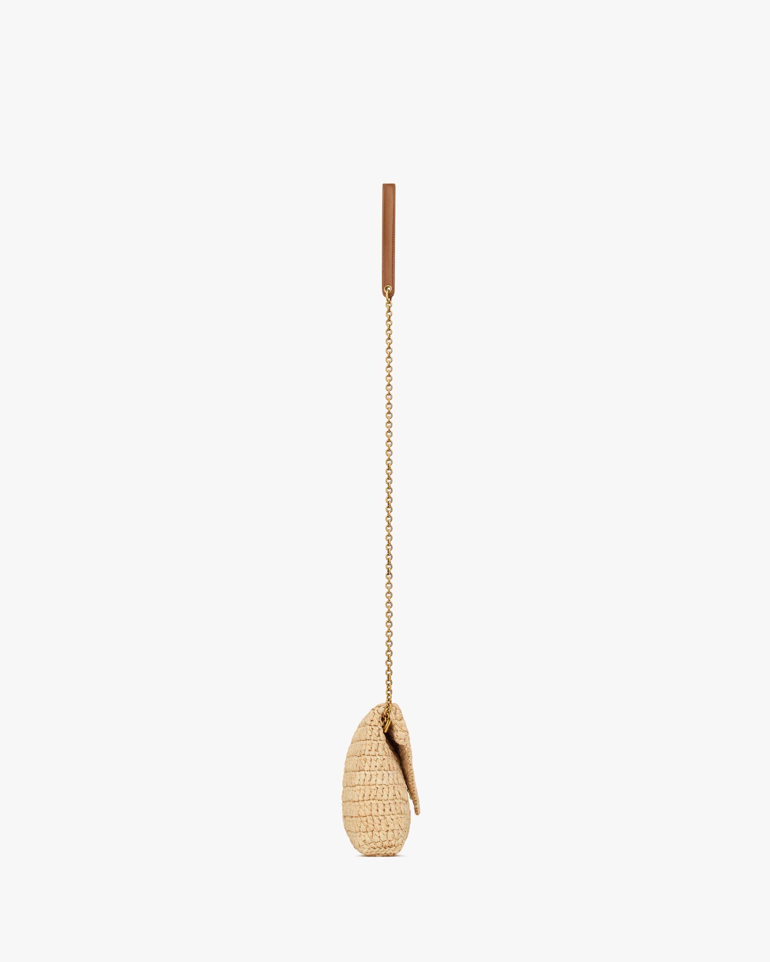 chain pouch in woven raffia and vegetable-tanned leather, decorated with the CASSANDRE. This mode... | Saint Laurent Inc. (Global)