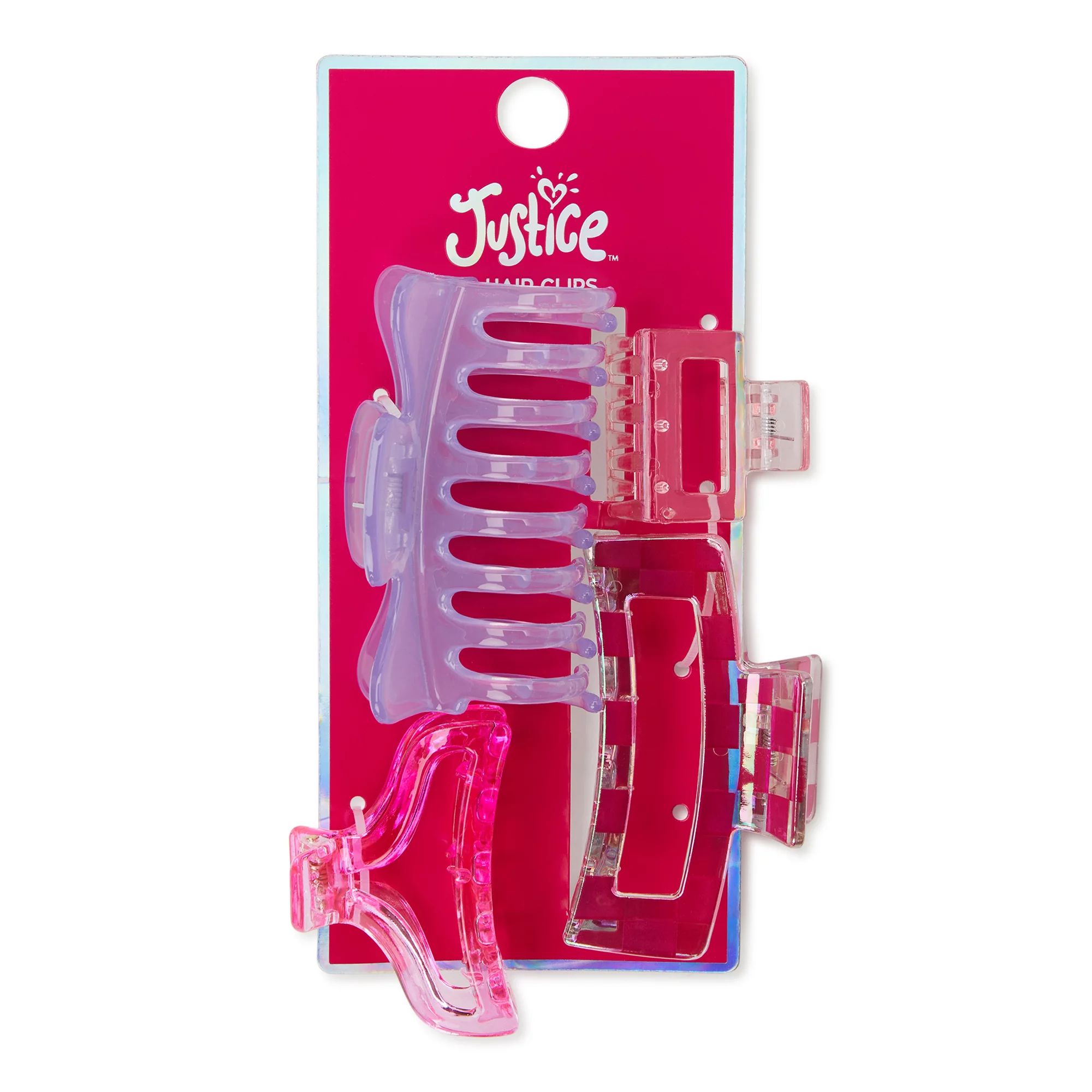 Justice Girls Fashion Claw Hair Clip Set, 4-Piece Pink/Purple | Walmart (US)