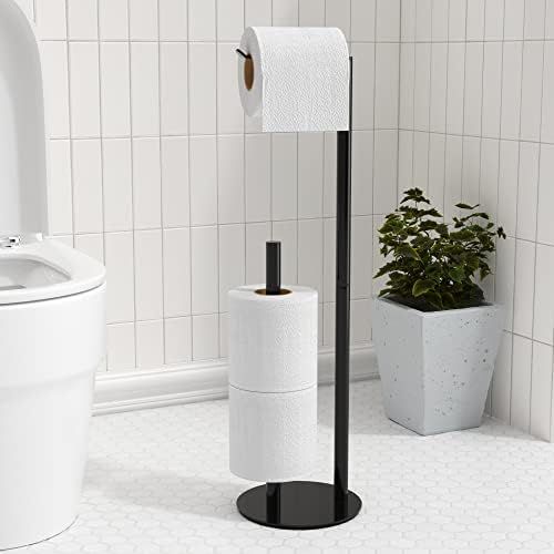Black Toilet Paper Holder Stand,Free-Standing Toilet Paper Storage,Stainless Steel Toilet Tissue Pap | Amazon (UK)