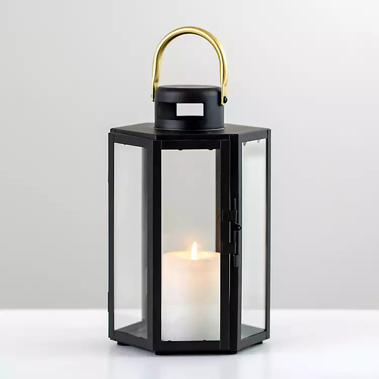 Black Hemsworth Hexagon Lantern, 12 in. | Kirkland's Home