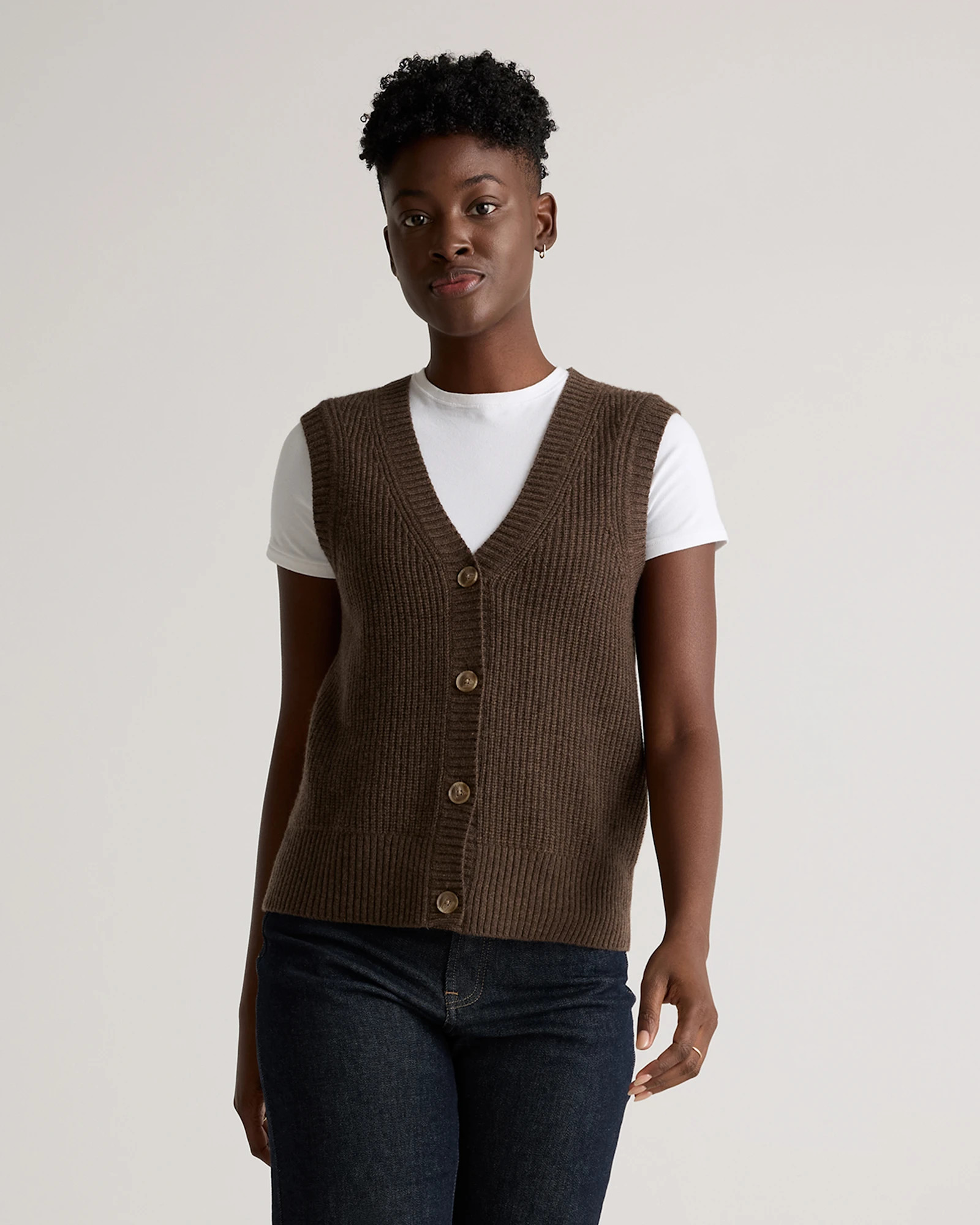 Mongolian Cashmere Fisherman Sweater Vest in Brown | Quince