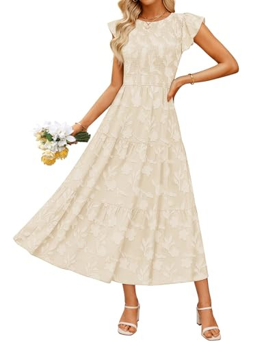 ZESICA Women's Summer Boho Floral Midi Dress 2026 Casual Flutter Short Sleeve Crewneck Smocked Fl... | Amazon (US)