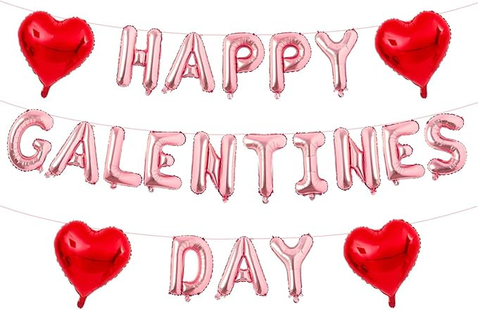 Happy Galentine's Day Party Gecorations- Rose Gold Happy Galentines Day Balloons Banner 16inch Ro... | Amazon (US)