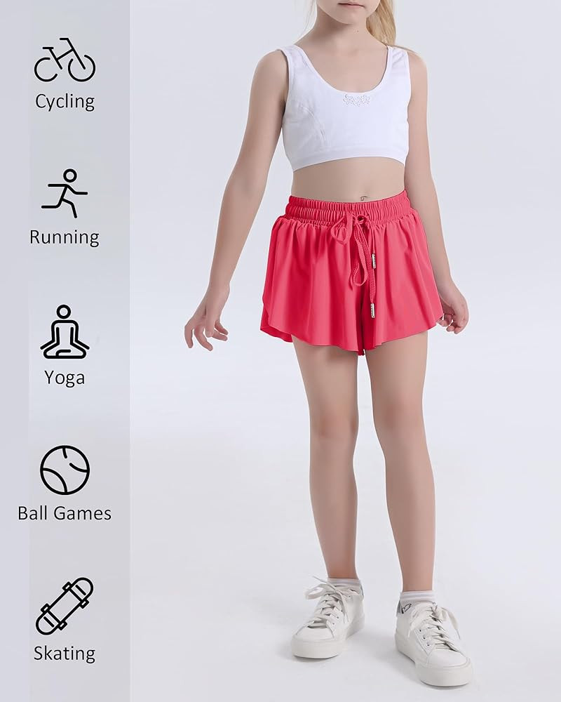 HASMES Girls Butterfly Shorts Teen Flowy Athletic Shorts for Running Dance Cheer 5-14Y | Amazon (US)
