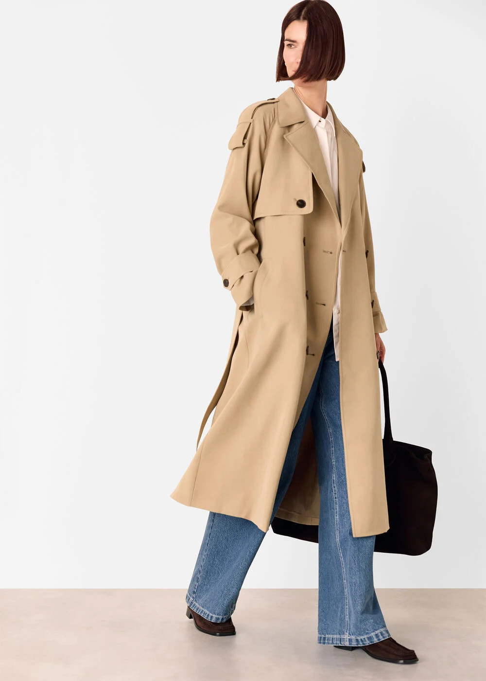 Neutral Soft Voluminous Trench Coat | WHISTLES | Whistles UK | | Whistles