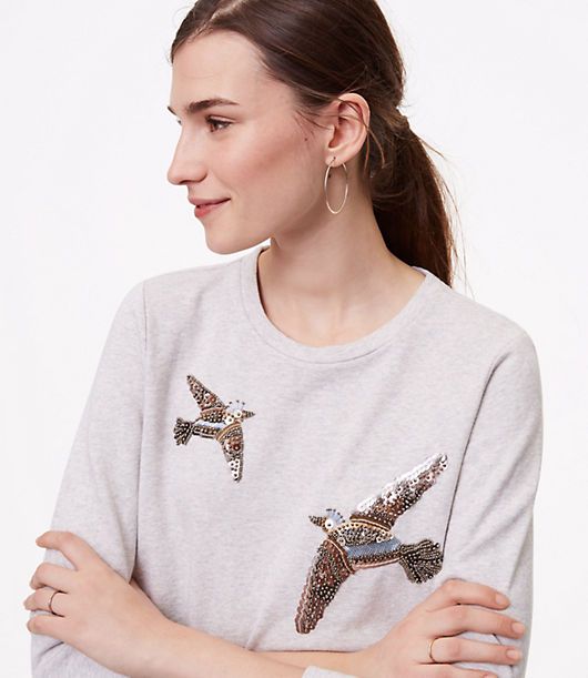 LOFT Beaded Bird Sweatshirt | LOFT